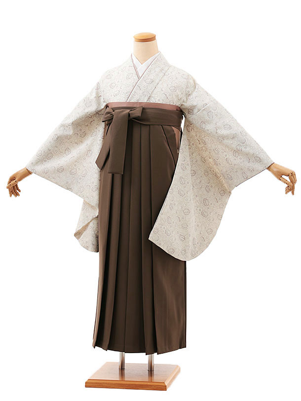 卒業式 袴 レンタル 女 女性 レンタル 卒業袴レンタル V581　淡グレー小花×ブラウン 着物 レンタル 二尺袖 着物 袴 フルセット 女性 大人 大学生 専門学生 卒業式 謝恩会 新品足袋プレゼント 往復送料無料【レンタル】