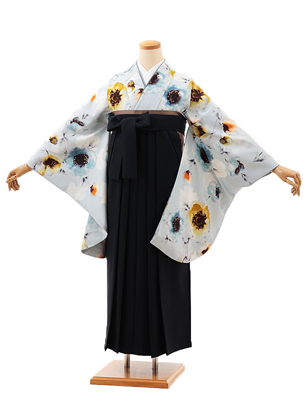 卒業式 袴 レンタル 女 女性 レンタル 卒業袴レンタル V591　パステルブルー花×紺 着物 レンタル 二尺袖 着物 袴 フルセット 女性 大人 大学生 専門学生 卒業式 謝恩会 新品足袋プレゼント 往復送料無料【レンタル】