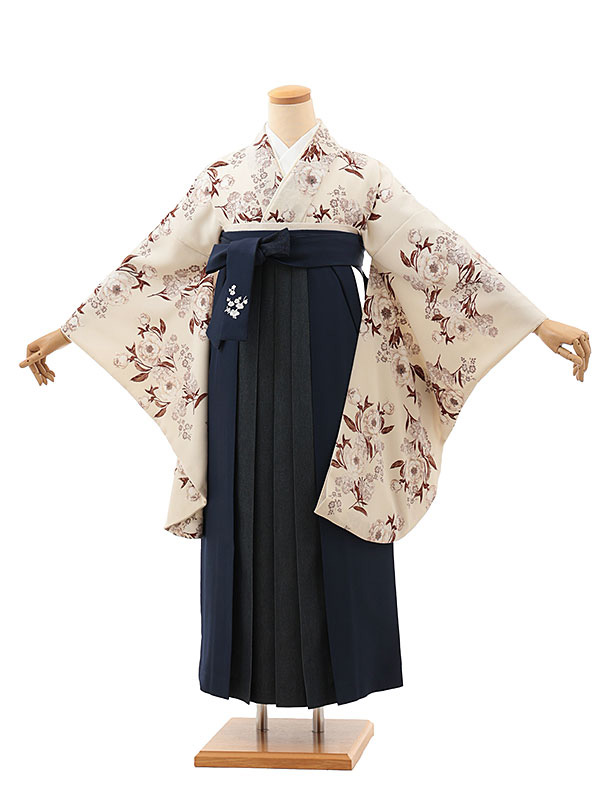 卒業式 袴 レンタル 女 女性 レンタル 卒業袴レンタル V676　Heather クリームピオニー×デニム切り替え 着物 レンタル 二尺袖 着物 袴 フルセット 女性 大人 大学生 専門学生 卒業式 謝恩会 新品足袋プレゼント 往復送料無料【レンタル】