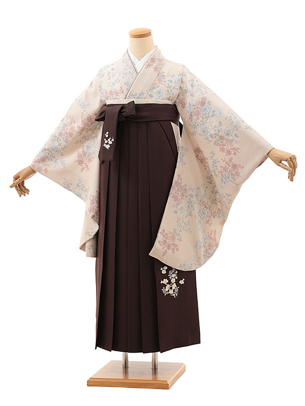 卒業式 袴 レンタル 女 女性 レンタル 卒業袴レンタル V677　Heather 淡ピンク花×こげ茶 着物 レンタル 二尺袖 着物 袴 フルセット 女性 大人 大学生 専門学生 卒業式 謝恩会 新品足袋プレゼント 往復送料無料【レンタル】