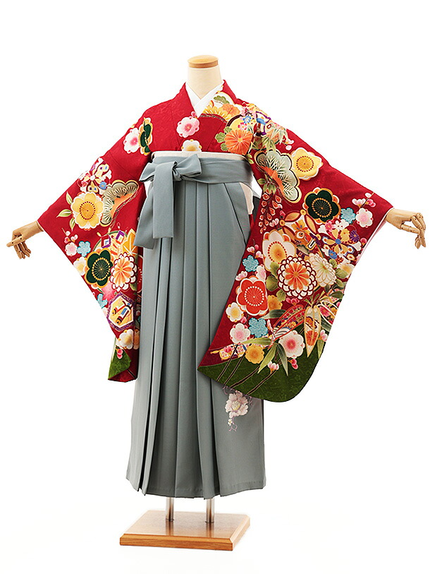 卒業袴レンタル 卒業式袴レンタルV752 赤地 古典梅菊×グレー 卒業式 袴 レンタル 女性 二尺袖 着物 フルセット 大人 大学生 専門学生 謝恩会 新品足袋プレゼント 往復送料無料【レンタル】 14,454円