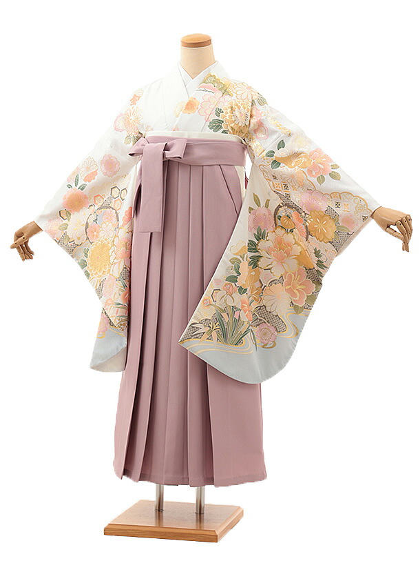 卒業袴レンタル 卒業式袴レンタルV769 白地 花づくし×ラベンダーピンク 卒業式 袴 レンタル 女性 二尺袖 着物 フルセット 大人 大学生 専門学生 謝恩会 新品足袋プレゼント 往復送料無料【レンタル】