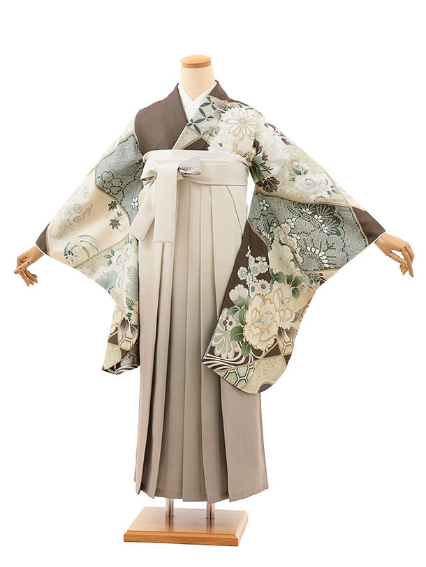 卒業袴レンタル 卒業袴T080　ココアブラウン古典花×ベージュぼかし 卒業式 袴 レンタル 女性 二尺袖 着物 フルセット 大人 大学生 専門学生 謝恩会 新品足袋プレゼント 往復送料無料【レンタル】 14,256円