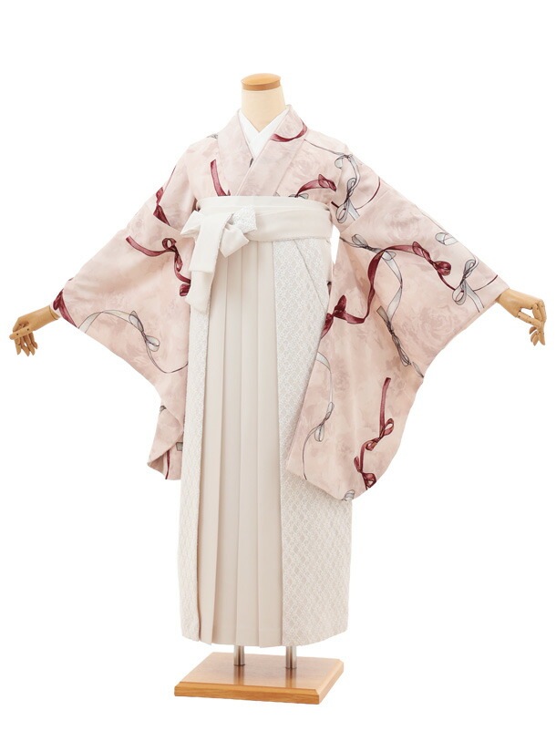 卒業袴レンタル 卒業袴T143 Heather ピンクベージュリボン×アイボリーレース 卒業式 袴 レンタル 女性 二尺袖 着物 フルセット 大人 大学生 専門学生 謝恩会 新品足袋プレゼント 往復送料無料【レンタル】