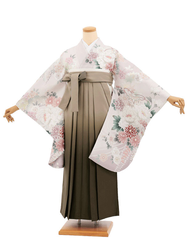 卒業袴レンタル 卒業袴T273ピンクベージュまりに花×モカブラウン 卒業式 袴 女性 二尺袖 着物 フルセット 大人 大学生 専門学生 謝恩会 新品足袋プレゼント 往復送料無料【レンタル】