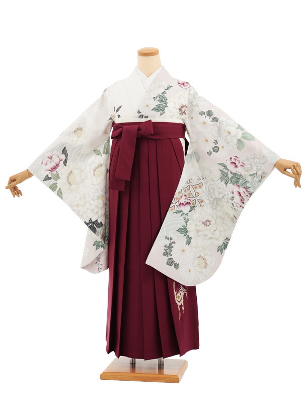 卒業袴レンタル 卒業袴T287淡ピンク染め分け花×ワイン 卒業式 袴 女性 二尺袖 着物 フルセット 大人 大学生 専門学生 謝恩会 新品足袋プレゼント 往復送料無料【レンタル】