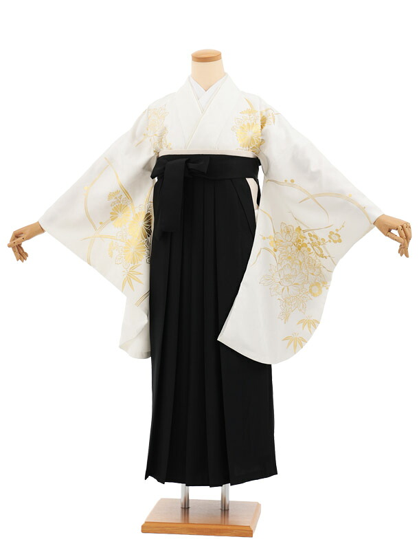 卒業袴レンタル 卒業袴T362 白 金彩花×黒 卒業式 袴 女性 二尺袖 着物 フルセット 大人 大学生 専門学生 謝恩会 新品足袋プレゼント 往復送料無料【レンタル】