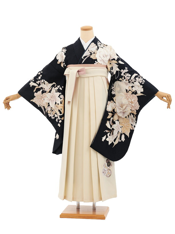 卒業袴レンタル 卒業袴T388 ネイビーまり花 ×クリーム 卒業式 袴 女性 二尺袖 着物 フルセット 大人 大学生 専門学生 謝恩会 新品足袋プレゼント 往復送料無料【レンタル】