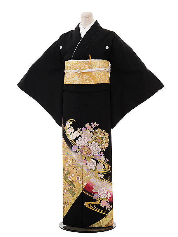 黒留袖 賃借 おすすめ 正絹 4464 ブランド名 桂由美 YumiKatsura 紅 水流に薔薇 成人女性着物 留袖 留め袖 御召しもの賃借 華燭の典 貸御召しもの フルセット 着物 40代 50代 お母さん 姉 妹 親族グループ 礼拝堂 一般受け 往復貨物輸送無料 新品足袋差し上げ物 【賃借】