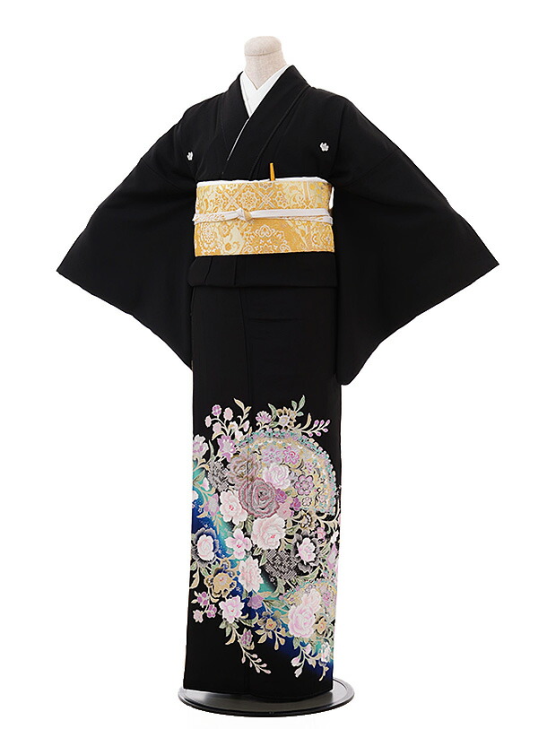 黒留袖 賃借 おすすめ 正絹 4465 ブランド名 桂由美 YumiKatsura 青碧緑であること 扇 薔薇 亭主もち着物 留袖 留め袖 御召しもの賃借 華燭の典 貸御召しもの フルセット 着物 40代 50代 母ちゃん 姉 妹 血縁グループ 教会堂 一般受け 往復貨物輸送無料 新品足袋差し上げ物 【賃借】