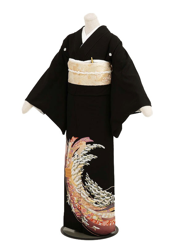 着物もんぺパンツ【黒】黒留袖 鷹 リメイクハンドメイド お正月 成人式 卒業式 楽天市場】黒留袖 レンタル mito_373 MR-2901 かずら帯花金刺繍