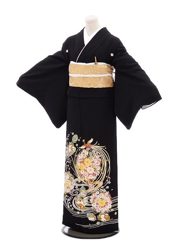 留袖 賃借〔黒留袖 賃借〕賃借留袖Q4-63鳳凰花鞠/気が大きい大きさ/往復貨物輸送無料/新品足袋差し上げ物/黒留袖/お召しもの賃借/お上さん着物/留袖/rental/黒留袖 仕掛ける/とめそで  トメソデ/留袖 賃借留袖賃借fy16REN07【賃借】