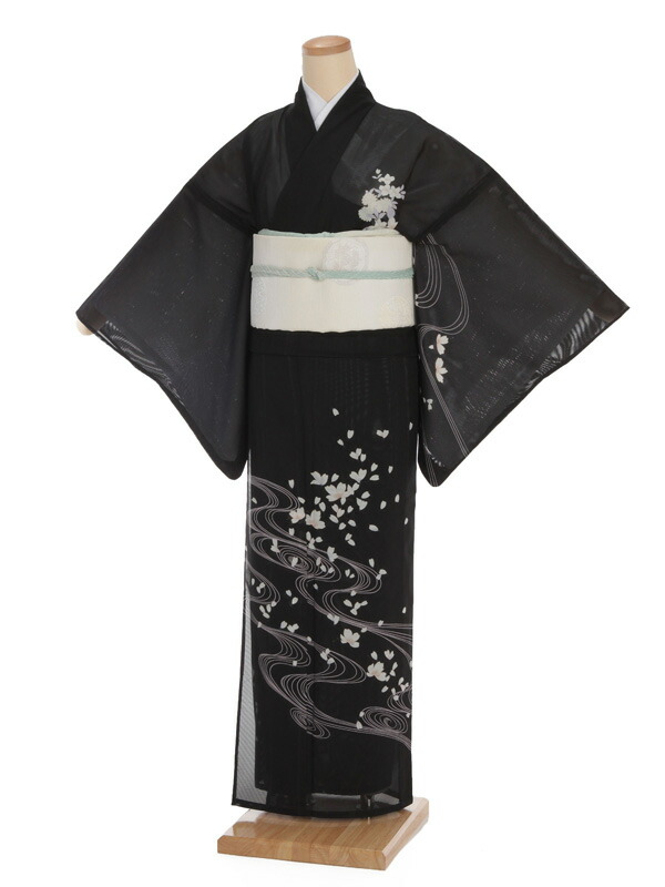 夏 サマー 訪問着 t569 黒地波に花びら 絽 レンタル お宮参り 貸衣装 お茶会 新品足袋プレゼント 着物 式典 七五三 お茶会 往復送料無料 女性和服 ほうもんぎ ホウモンギ houmongi RCP 夏物【レンタル】｜京都かしいしょう 7,546円
