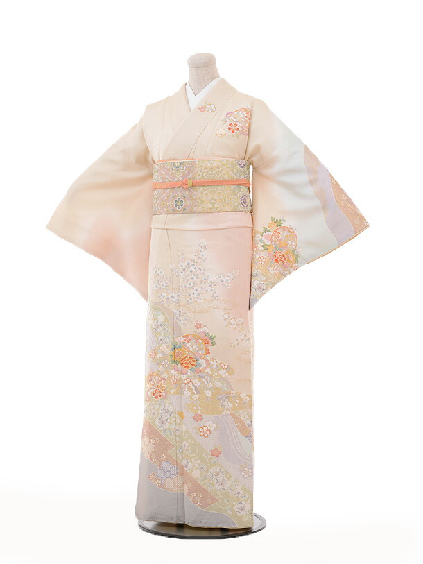 訪問着　フルセット！ 正絹訪問着 レンタルフルセット「総柄汕頭刺繍 横段唐花華紋