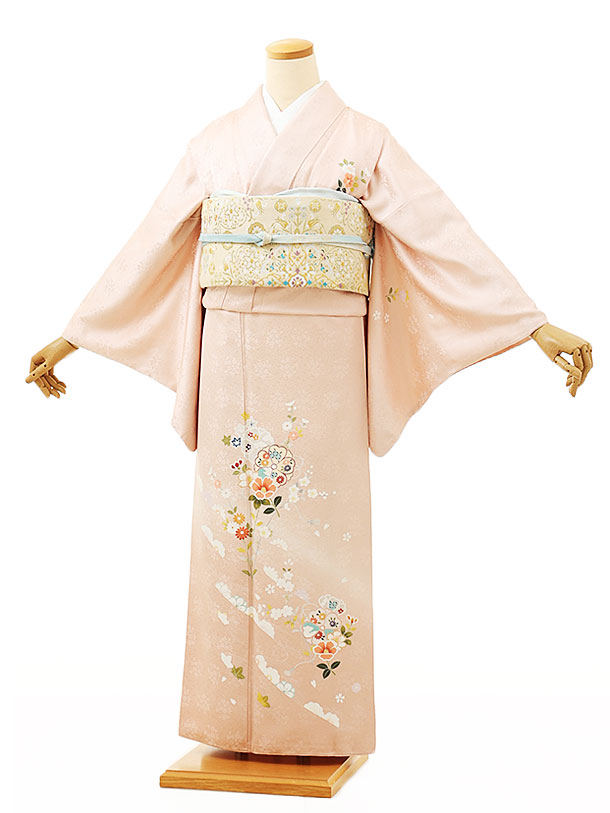訪問着レンタル t1023 ピンク地 四季花 正絹 新品足袋プレゼント 入学式 結婚式 お宮参り 七五三 お茶会 付下げ 訪問着 レンタル 往復送料無料 訪問着 セット rental 貸衣装 【レンタル】