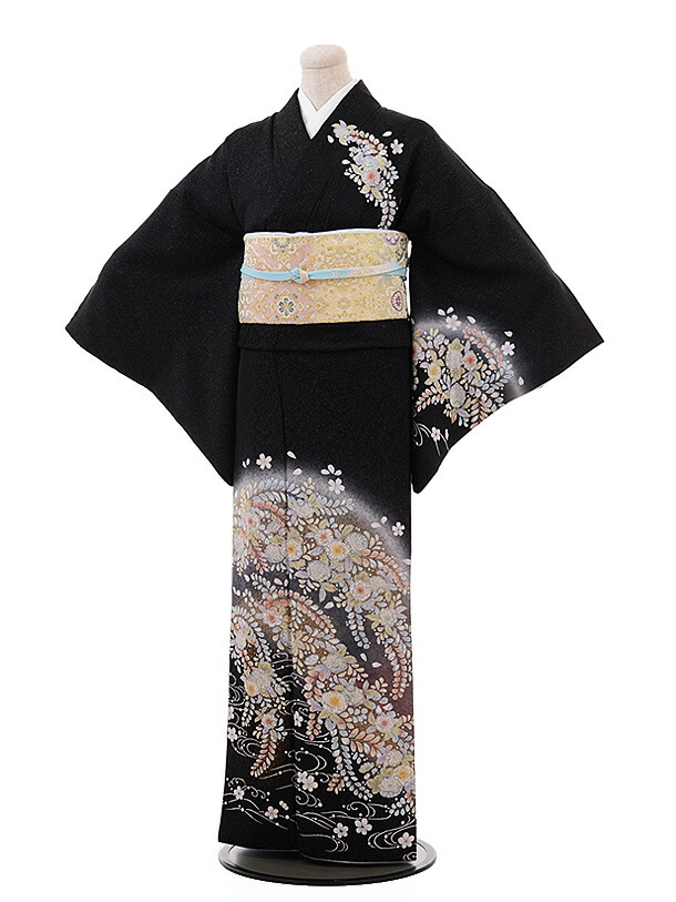楽天市場】訪問着 レンタル 結婚式 t724 黒地 風神雷神 手描き 新品
