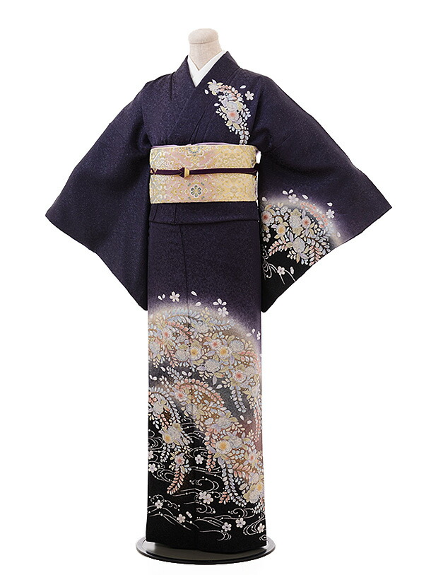 訪問着 レンタル 結婚式 t694 濃紫地ラメ 辻が花調 新品足袋プレゼント 訪問着 レンタル　入学式 結婚式 お宮参り 衣装 着物 レンタル 付下げ 訪問着 レンタル 訪問着 往復送料無料 訪問着 セット 貸衣装 【レンタル】
