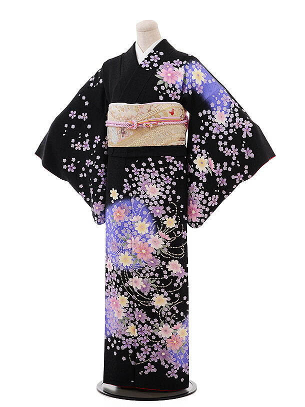 楽天市場】訪問着 レンタル 結婚式 t701 黒鹿の子柄 波に菊 新品足袋