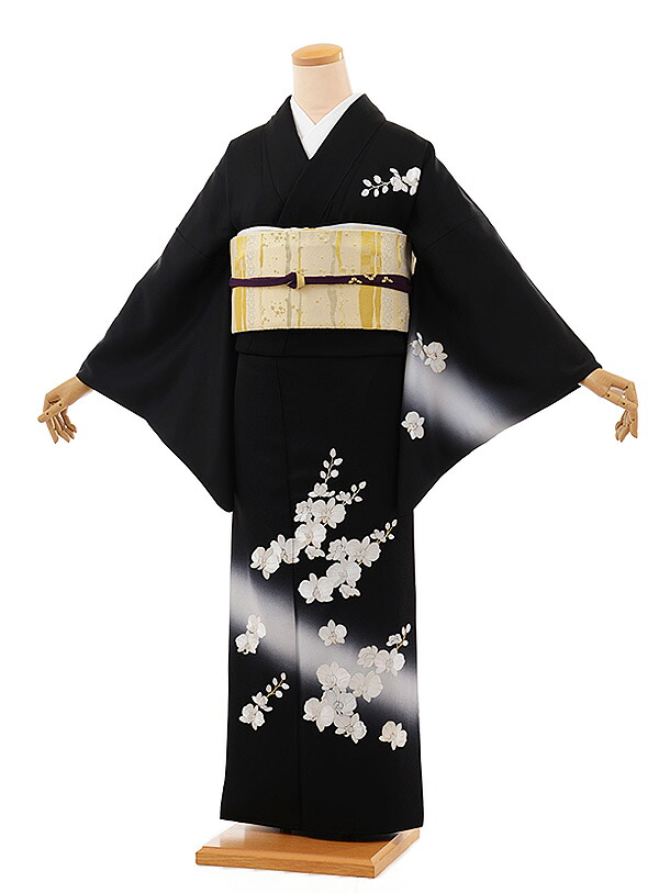 訪問着レンタル 796 黒地 刺繍 胡蝶蘭 正絹 新品足袋プレゼント 入学式 結婚式 お宮参り 七五三 お茶会 付下げ 往復送料無料 貸衣装【レンタル】｜京都かしいしょう 17,856円