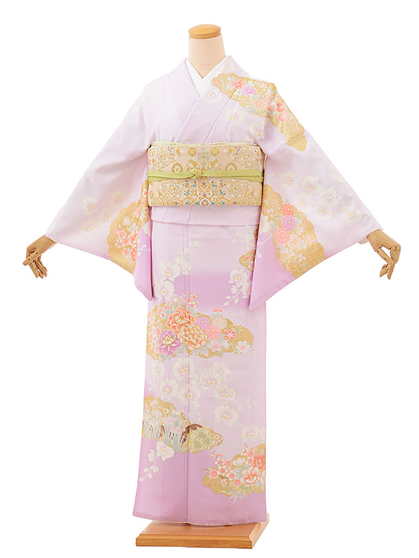 訪問着レンタルtc855 薄パープル地 雲取り花(化繊) 新品足袋プレゼント 訪問着 レンタル　入学式 結婚式 お宮参り 衣装 着物 レンタル 付下げ 訪問着 レンタル 訪問着 往復送料無料 訪問着 セット 貸衣装 【レンタル】