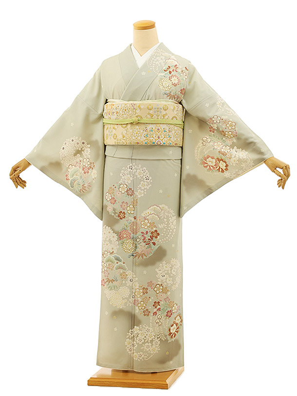 楽天市場】訪問着レンタルtc951 ベージュ地 刺繍 大花椿(化繊) 新品