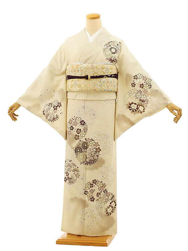 訪問着レンタル tt0912 JAPANSTYLE ﾍﾞｰｼﾞｭ 四季花 (化繊)トール 新品足袋プレゼント 入学式 結婚式 お宮参り 七五三 お茶会 付下げ 往復送料無料 貸衣装【レンタル】｜京都かしいしょう
