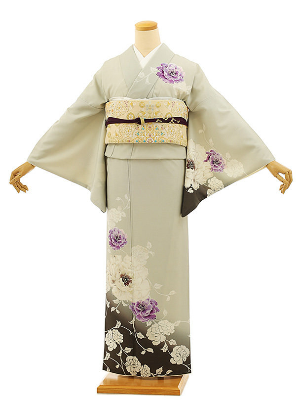 AB3113　夏物　仕付未使用訪問着　167㎝　クリーム系草花柄作家物 AB3113夏物仕付未使用訪問着167㎝クリーム系草花柄作家物