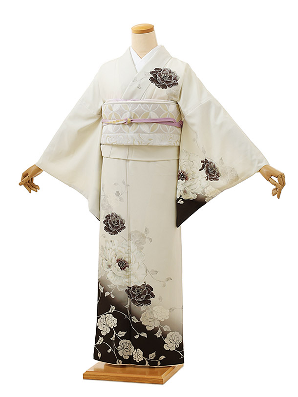 楽天市場】訪問着レンタルt950 薄グレー黒 ぼかし 刺繍唐百合 正絹