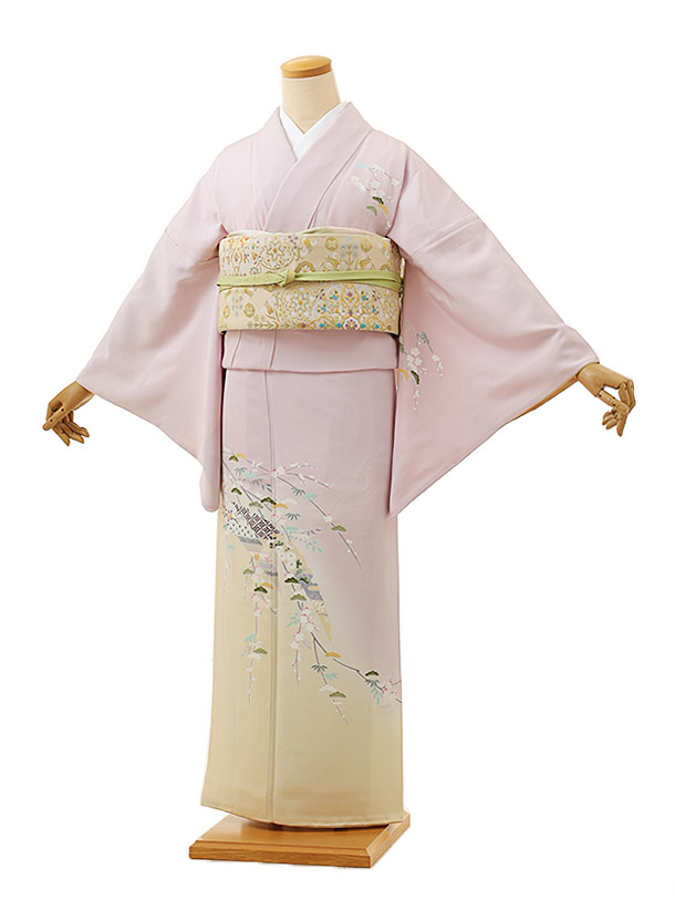 訪問着　フルセット　正絹　着物　淡いピンク　花　金　優美　結婚式七五三　F7 訪問着 フルセット 正絹 着物 淡いピンク 花 金 優美 結婚式七五三 F7 訪問