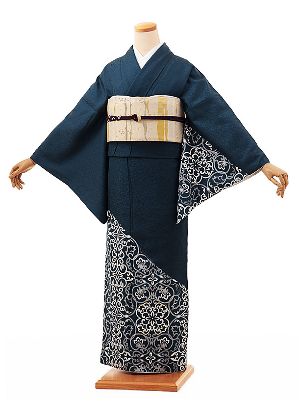訪問着レンタル t1041 鉄紺色地 唐花 正絹 新品足袋プレゼント 入学式 結婚式 お宮参り 七五三 お茶会 付下げ 往復送料無料 貸衣装【レンタル】