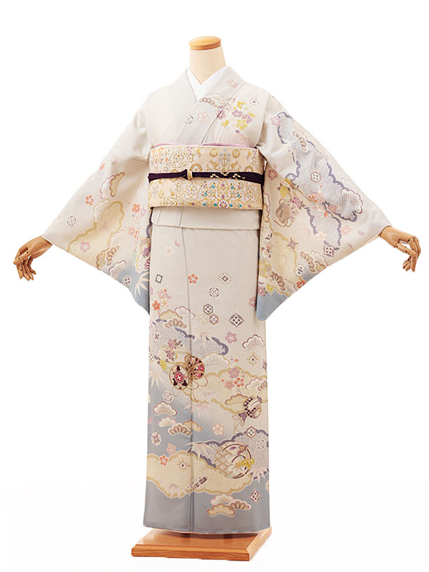 訪問着レンタル t1043 JAPANSTYLE グレー雲取り鼓(化繊) 新品足袋プレゼント 入学式 結婚式 お宮参り 七五三 お茶会 付下げ 往復送料無料 貸衣装【レンタル】｜京都かしいしょう