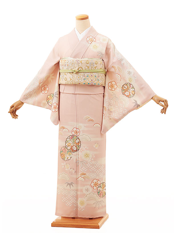 訪問着レンタル t1045 JAPANSTYLE ピンク松竹梅(化繊) 新品足袋プレゼント 入学式 結婚式 お宮参り 七五三 お茶会 付下げ 往復送料無料 貸衣装【レンタル】｜京都かしいしょう