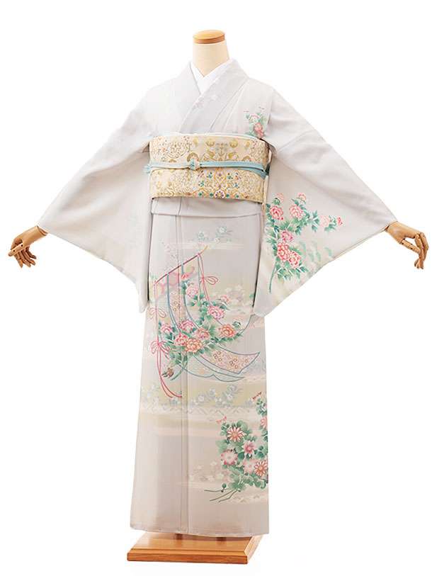 訪問着レンタル t1164 グレー几帳彩花(化繊) 新品足袋プレゼント 入学式 結婚式 お宮参り 七五三 お茶会 付下げ 往復送料無料 貸衣装【レンタル】