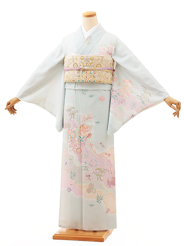 訪問着レンタル t1183 ﾊﾟｽﾃﾙﾌﾞﾙｰ宝彩道長(化繊) 新品足袋プレゼント 入学式 結婚式 お宮参り 七五三 お茶会 付下げ 往復送料無料 貸衣装【レンタル】