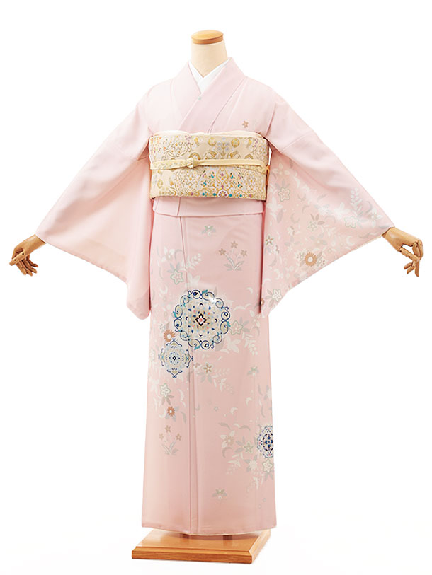訪問着レンタル t1188 ピンク華紋更紗(化繊) 新品足袋プレゼント 入学式 結婚式 お宮参り 七五三 お茶会 付下げ 往復送料無料 貸衣装【レンタル】