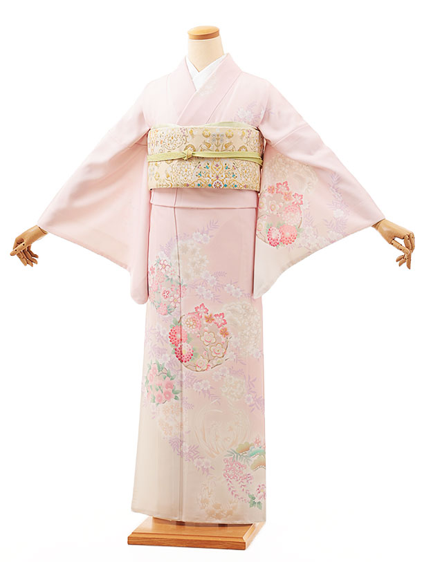 訪問着レンタル t1192 ピンク彩美花円(化繊) 新品足袋プレゼント 入学式 結婚式 お宮参り 七五三 お茶会 付下げ 往復送料無料 貸衣装【レンタル】