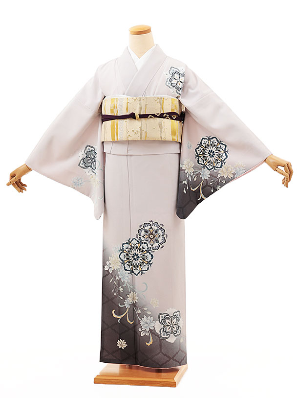 訪問着レンタル t1249 パープル地 裾グレー 唐花(化繊) 新品足袋プレゼント 入学式 結婚式 お宮参り 七五三 お茶会 付下げ 往復送料無料 貸衣装【レンタル】