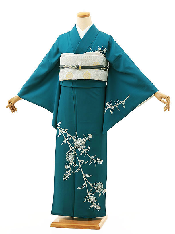 訪問着レンタル t1342 ターコイズ 刺繍 唐花(化繊) 新品足袋プレゼント 入学式 結婚式 お宮参り 七五三 お茶会 付下げ 往復送料無料 貸衣装【レンタル】 6,958円