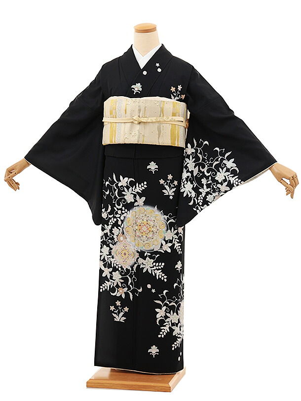 訪問着レンタル t1388 式部浪漫 黒 華紋更紗(化繊) 新品足袋プレゼント 入学式 結婚式 お宮参り 七五三 お茶会 付下げ 往復送料無料 貸衣装【レンタル】｜京都かしいしょう