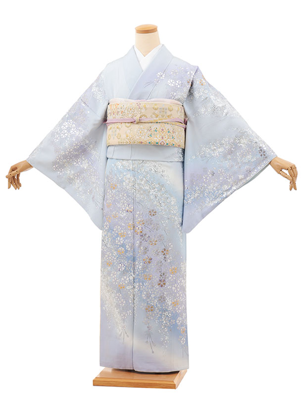訪問着レンタル t1423 桂由美 パープルぼかし 金銀彩 枝垂れ桜 正絹 新品足袋プレゼント 入学式 結婚式 お宮参り 七五三 お茶会 付下げ 往復送料無料 貸衣装【レンタル】
