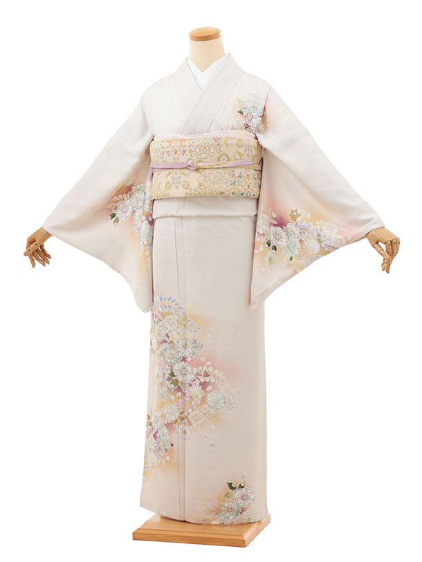 訪問着レンタル tQ1484 淡グレージュ 辻が花調 正絹 新品足袋プレゼント 入学式 結婚式 お宮参り 七五三 お茶会 付下げ 往復送料無料 貸衣装【レンタル】