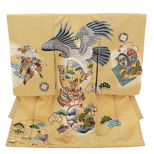 楽天市場 産着 レンタル 男の子 お宮参り 男児産着レンタル 1272 ベージュ地 かぶと 鷹 着物 レンタル 赤ちゃん 着物 祝着レンタル お宮参り 宮参り 祝着 産着 初着 産着 男の子 赤ちゃん 着物 往復送料無料 レンタル 京都かしいしょう