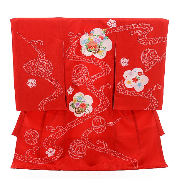 楽天市場】お宮参り 産着 レンタル 女の子 1419 赤地 鹿の子柄 花車