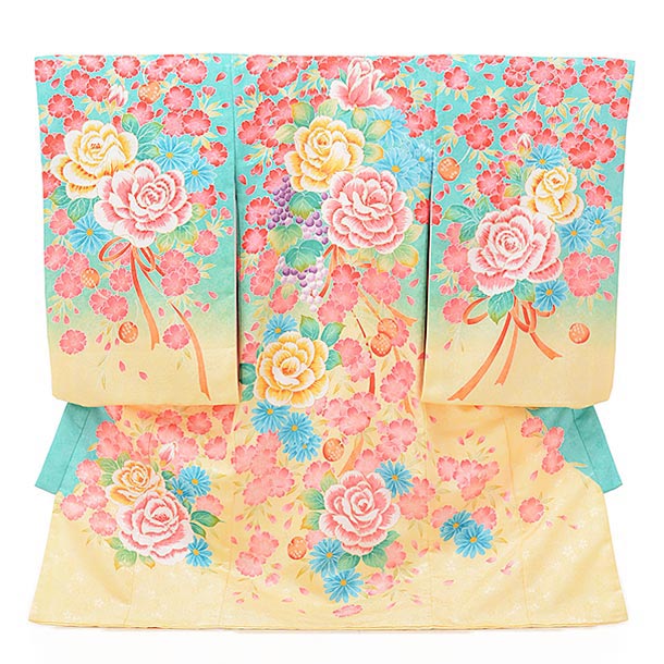 お宮参り 産参着 レンタル でかい産着 お姉さん 1614 ターコーイズイエローぼかし薔薇 着物 乙女子産着レンタル 着物レンタル 祝する撮る やや着物 祝着レンタル 宮参り 祝着 たわいない着 女の子 物いう花べべ 初着書割 往復貨物輸送無料 レンタル Atkisson Com