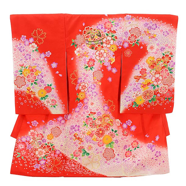 お宮参り 産着 レンタル 高級産着 女の子 1723 正絹 赤地 まりに花流し 正絹 着物 女児産着レンタル 着物レンタル 記念撮影 赤ちゃん着物 祝着レンタル 宮参り 祝着 初着 女の子 ベビー服 初着セット 往復送料無料 レンタル お宮参り 産着 レンタル 高級産着 女の子 女児