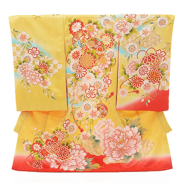 92 以上節約 お宮参り 産着 レンタル 高級産着 女の子 1813 京友禅 黄色地 桜ぼたんまり 正絹 着物 女児産着レンタル 着物レンタル 記念撮影 赤ちゃん着物 祝着レンタル 宮参り 祝着 初着 ベビー服 初着セット 往復送料無料 Fucoa Cl