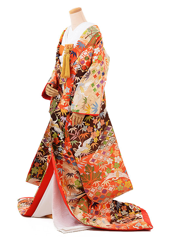 豪華刺繍　色打掛　正絹　花嫁衣装　婚礼　着物　結婚式　枝梅御所車文　金銀糸　扇 楽天市場】色打掛レンタル iu031 結婚式 花嫁 紋付セット 打掛