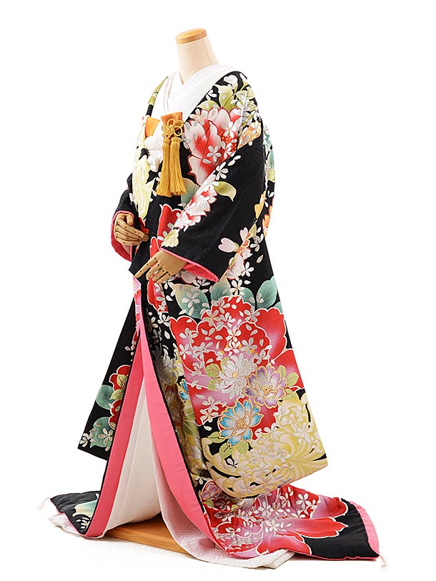 色打掛 着物 神社婚 和装 花嫁衣裳 1AI0230 黒ラメ菊 古典 お嫁さん クラシック レトロ モダン 記念日 お祝い 結婚式 おしゃれ 色打掛フルセットレンタル 花嫁衣裳レンタル