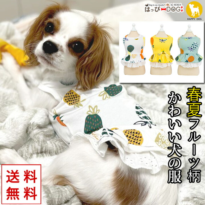 犬 服 犬服 いぬ 犬の服 夏服 メッシュ 涼しい クール タンクトップ ワンピース 袖なし ノースリーブ 袖無し キャミソール ふりふり フルーツ柄  ショート丈 かわいい 女の子 男の子 【春 夏 春夏 春服 夏服 春物 夏物 夏用】【 小型犬 中型犬 】