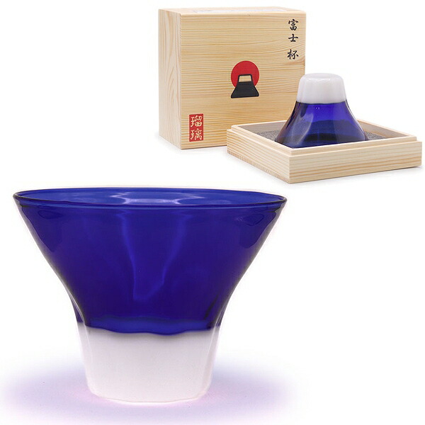 富士　杯（瑠璃）［日本酒 お酒 観光 プレゼント 焼酎 お祝い 宅飲み 晩酌 記念 おしゃれ 食器 贈り物 贈答用 耐熱ガラス 来客用 木箱 良質 富士山］【B-3474_067252】画像